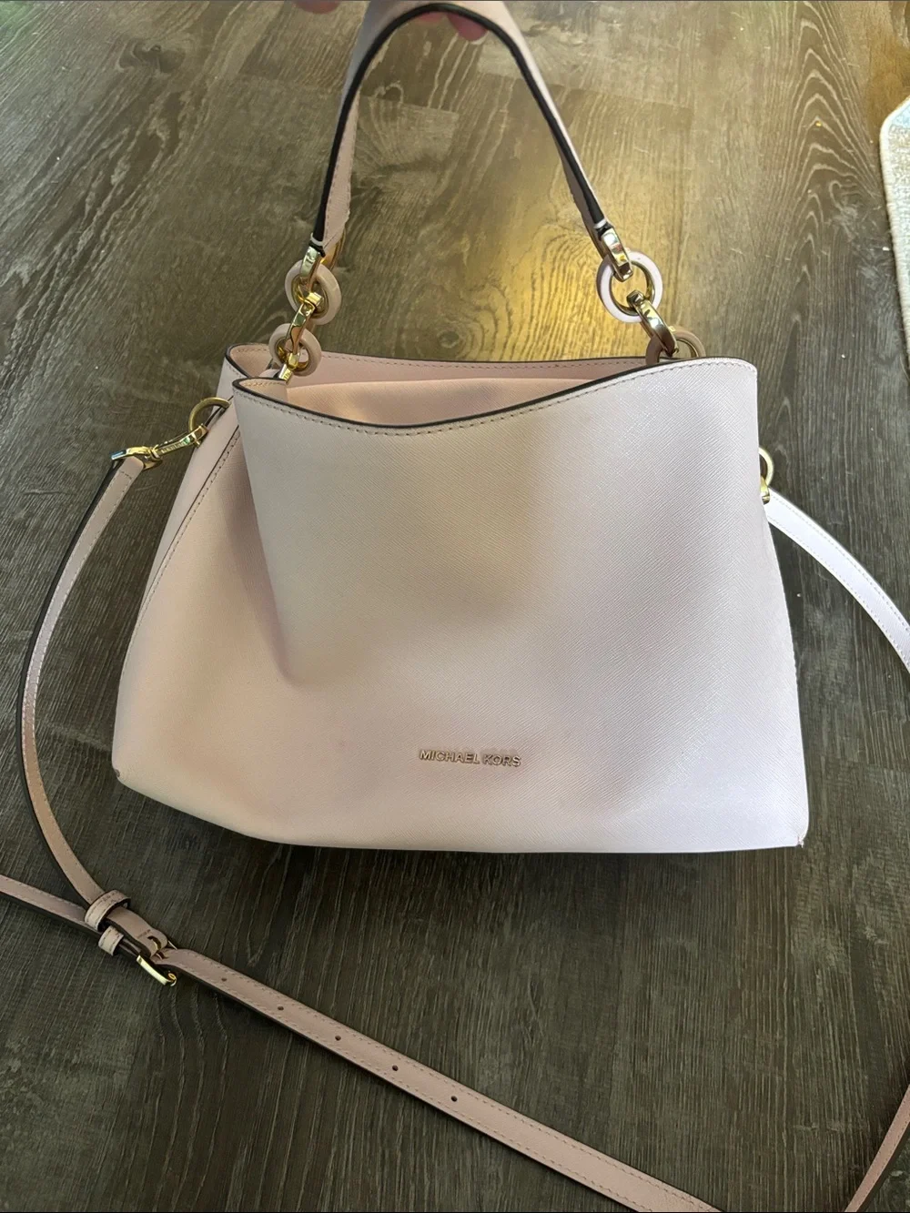 Michael Kors Light Pink Saffiano Leather Shoulder Bag with Gold Hardware